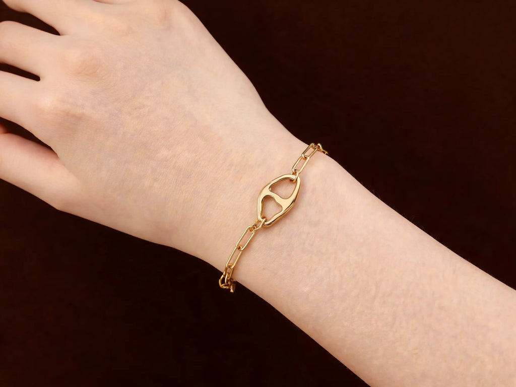 Bracelet Chaîne Maille Rectangle — Maillon Ancre Doré | Collection Martelée
