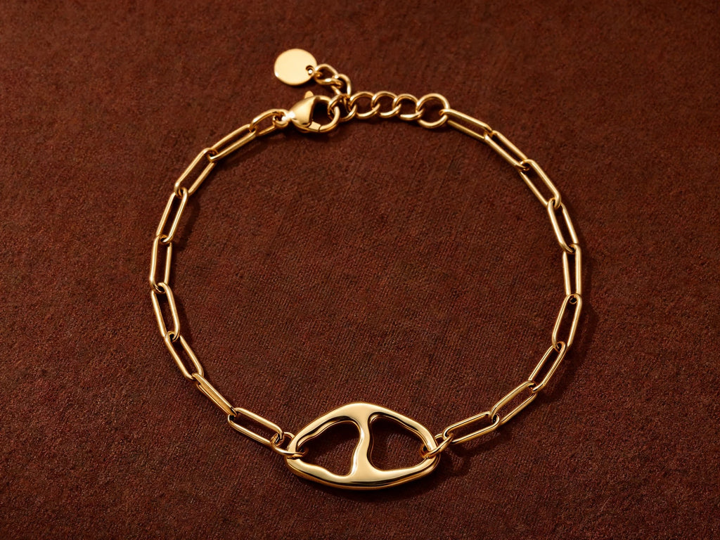 Bracelet Chaîne Maille Rectangle — Maillon Ancre Doré | Collection Martelée