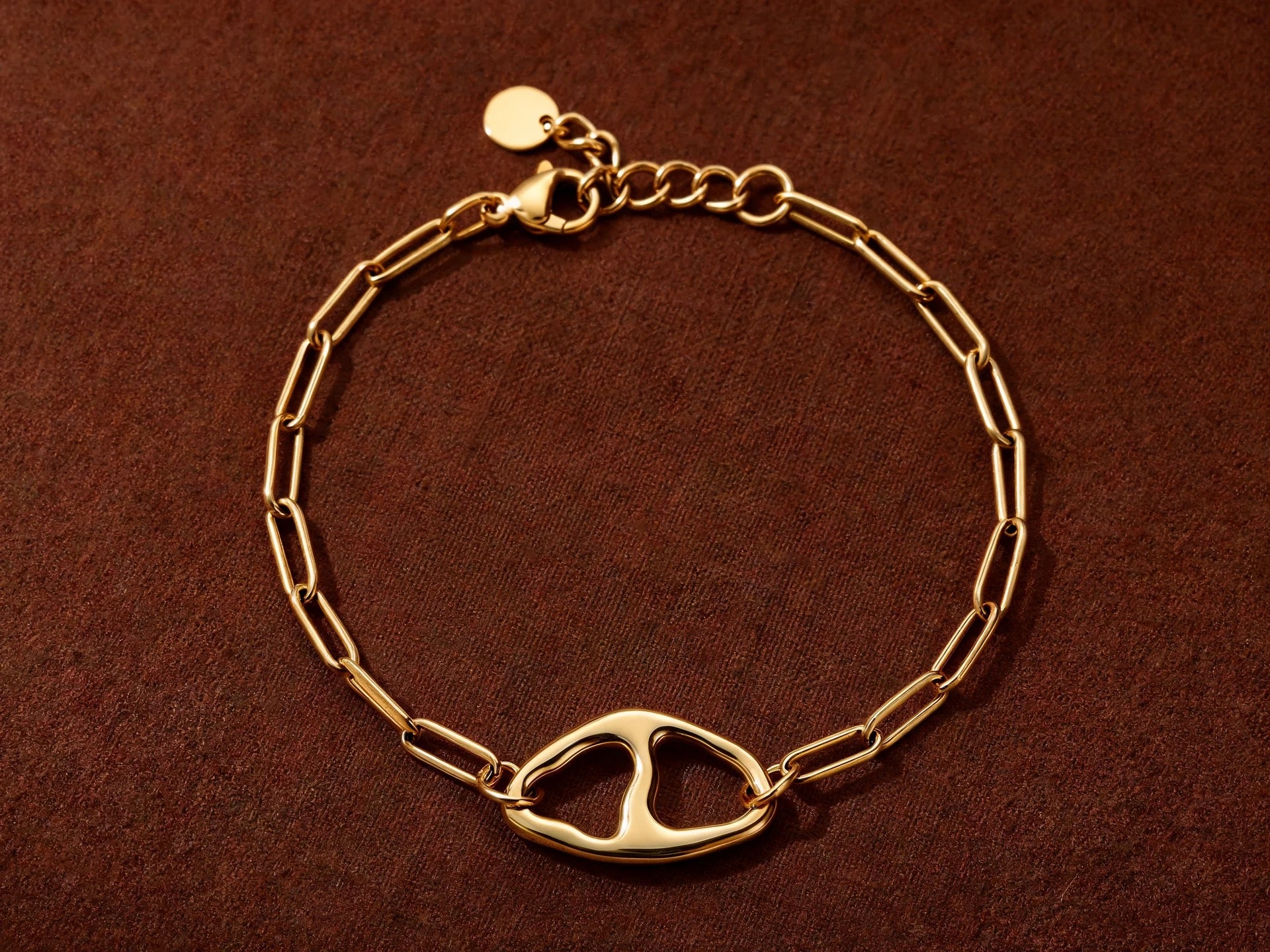 Bracelet Chaîne Maille Rectangle — Maillon Ancre Doré | Collection Martelée
