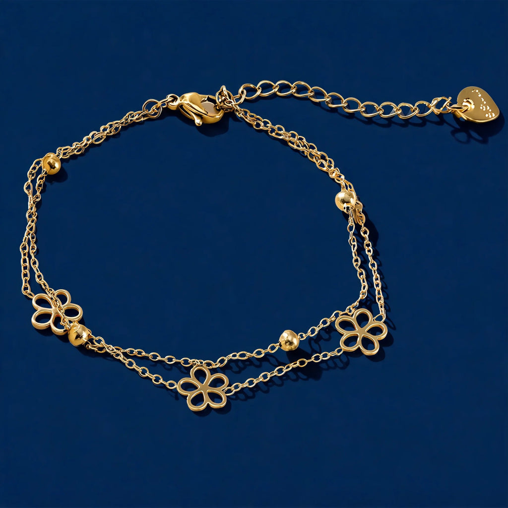 Bracelet Double Rang Fleurs Dorées