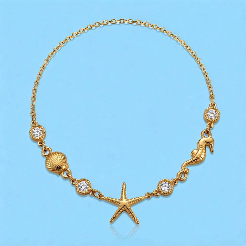 Collier Étoile de Mer & Hippocampe Doré — Collection Océan ZORVAE