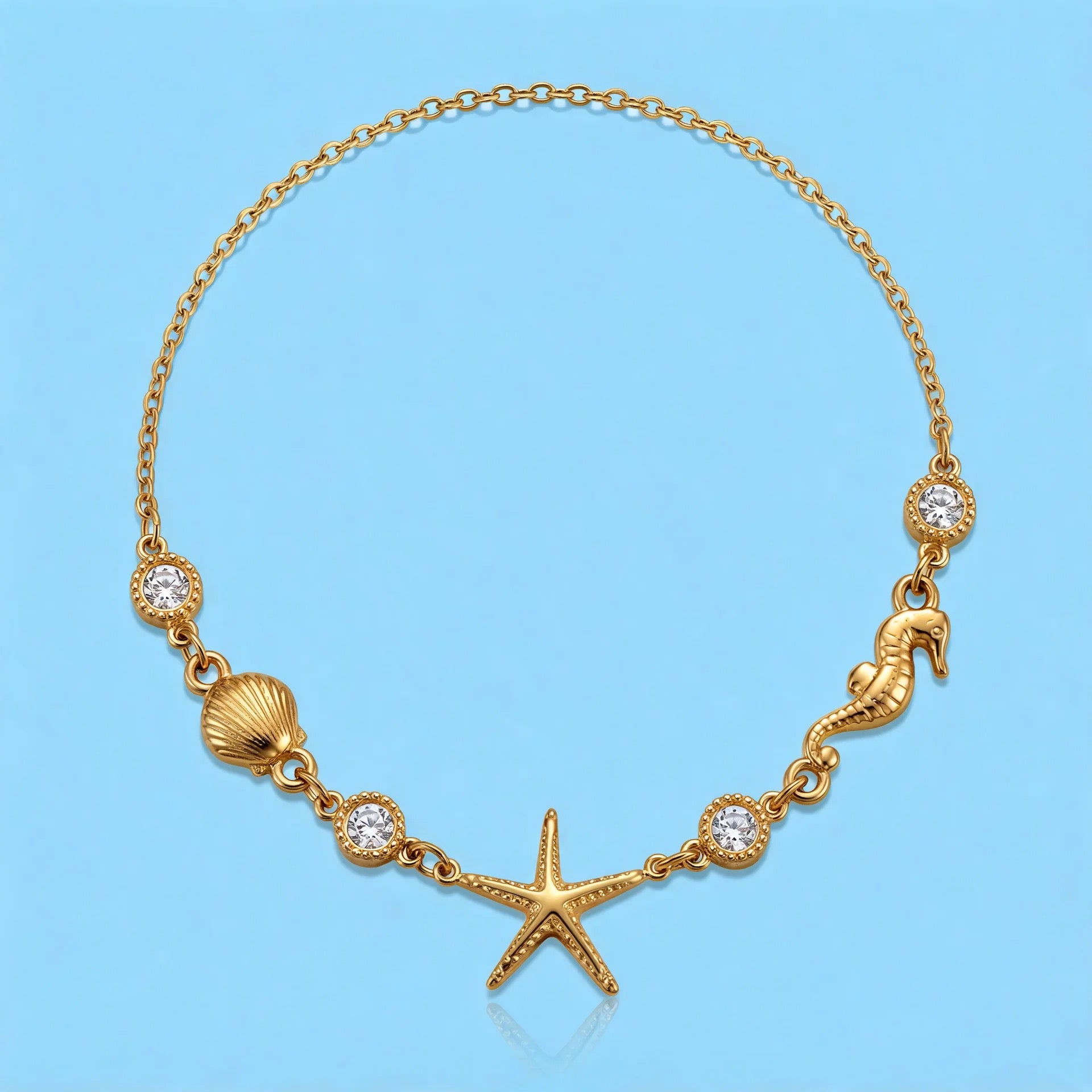 Collier Étoile de Mer & Hippocampe Doré — Collection Océan ZORVAE