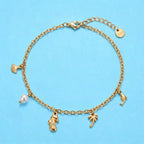 Bracelet de Cheville Doré avec Hippocampe, Palmier & Dauphin — Collection Océan