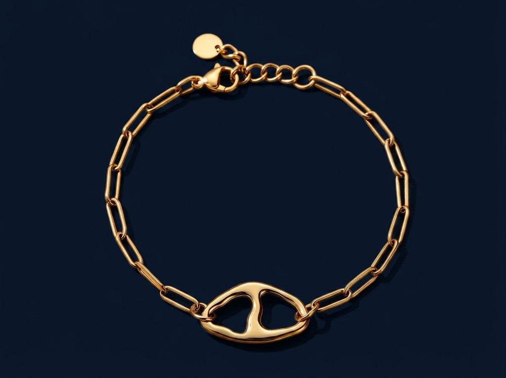 Bracelet Chaîne Maille Rectangle — Maillon Ancre Doré | Collection Martelée