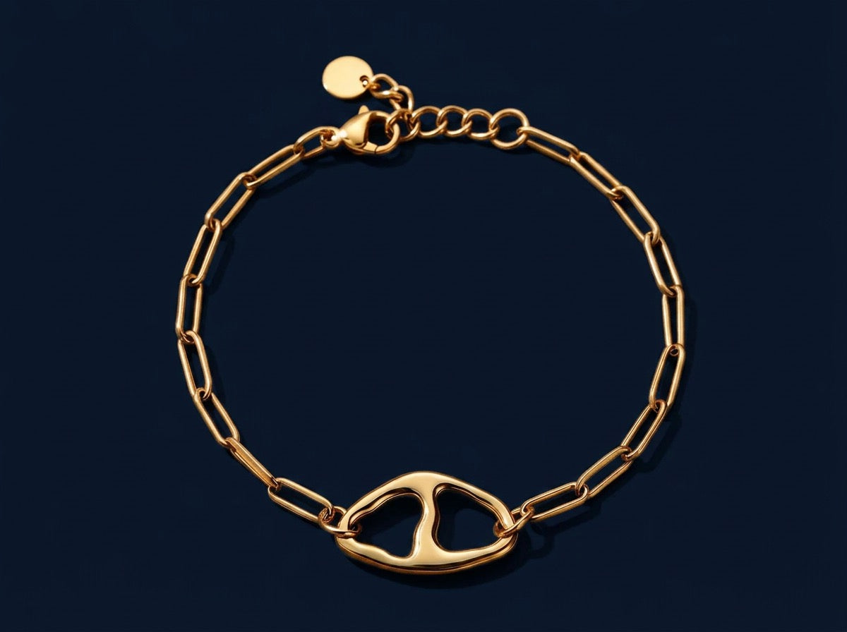 Bracelet Chaîne Maille Rectangle — Maillon Ancre Doré | Collection Martelée