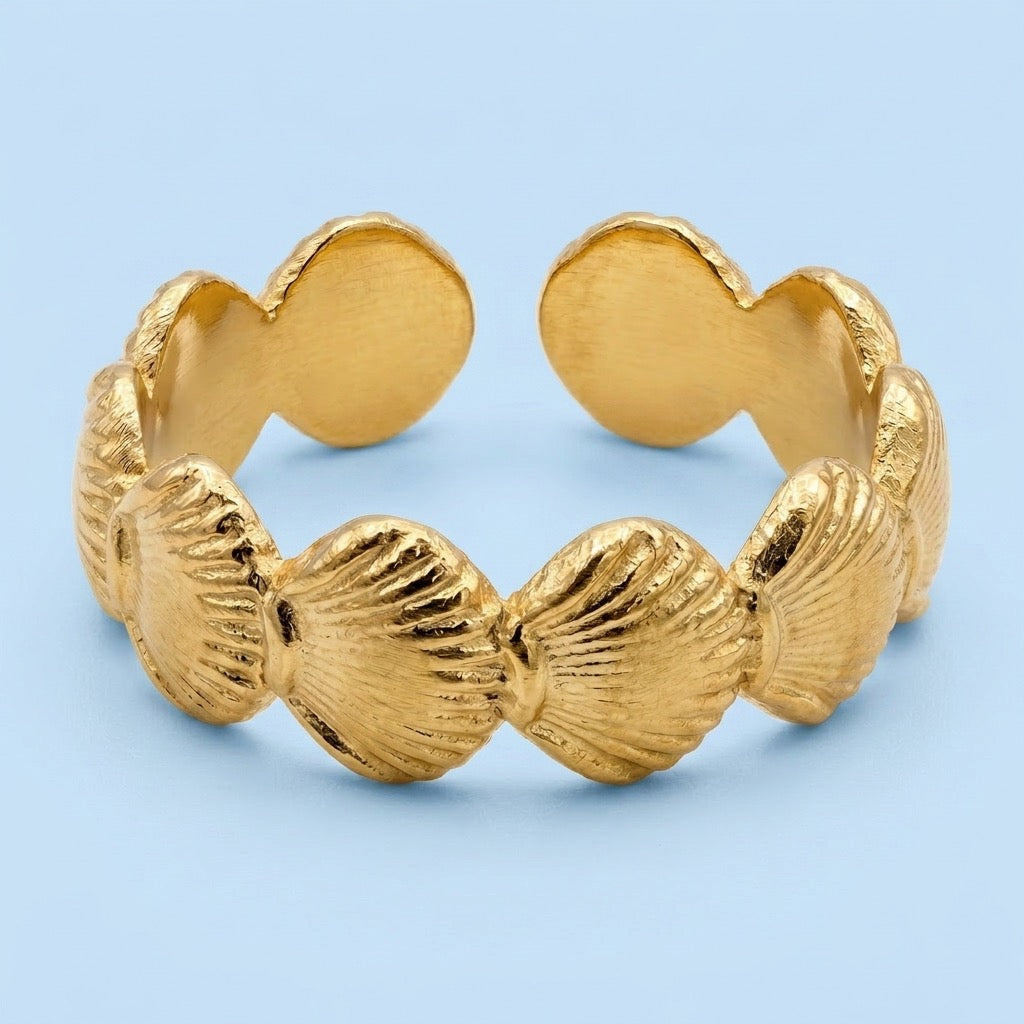 Bague Anneau Coquillages Dorés — Collection Océan ZORVAE