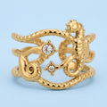Bague Ouverte Hippocampe Dorée — Collection Océan ZORVAE