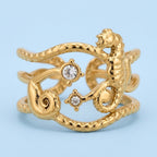 Bague Ouverte Hippocampe Dorée — Collection Océan ZORVAE